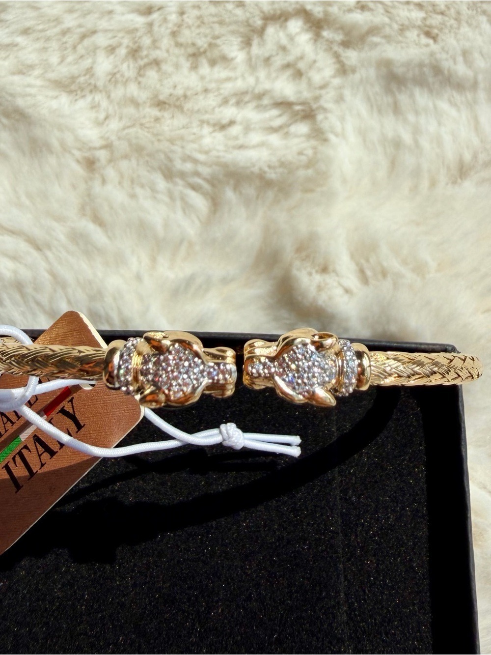 Italian Gold-Tone Braided Dragon Head Bangle Bracelet - Picture 3 of 7
